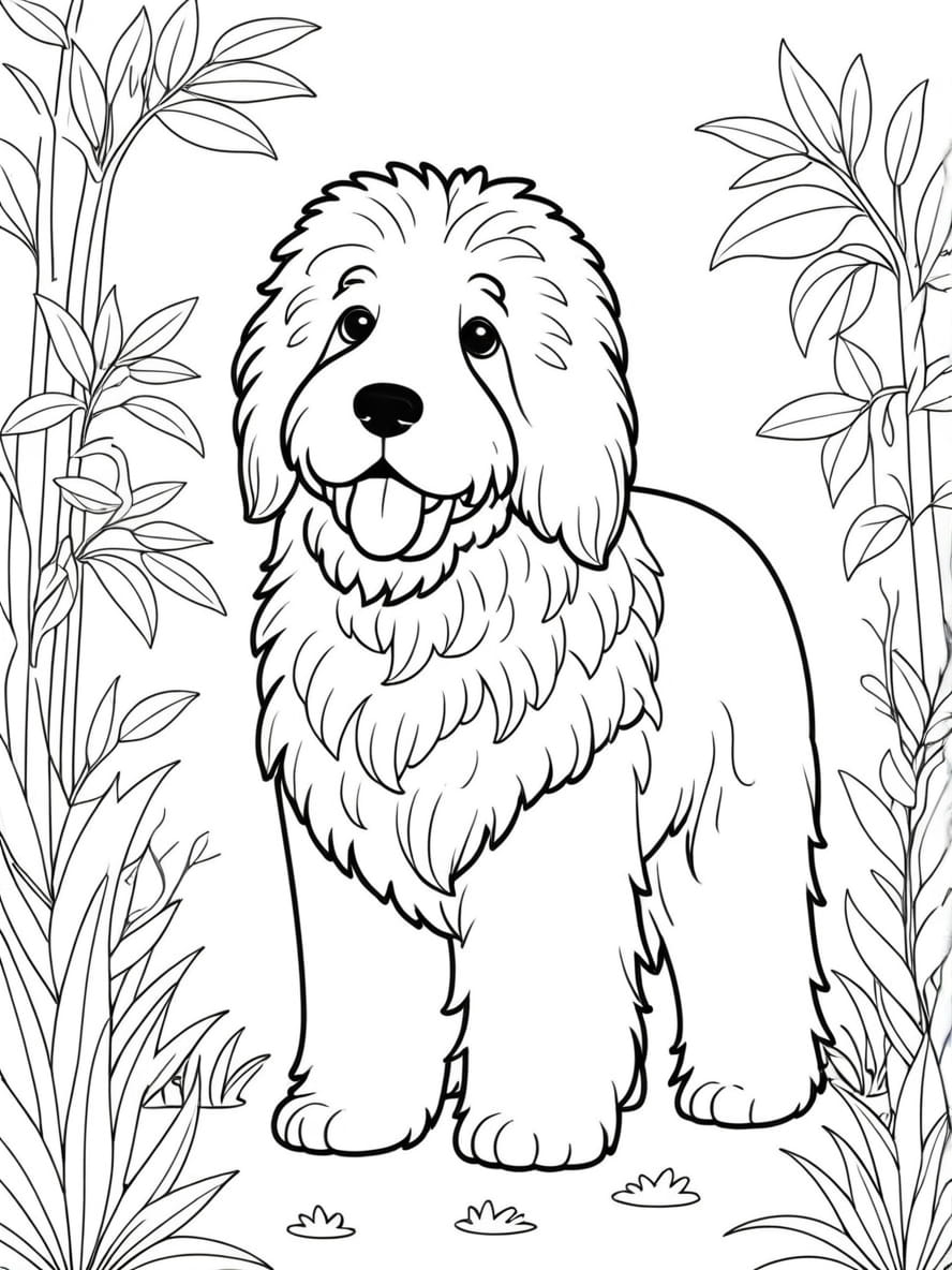 Cute Komondor Dog With Overgrown Coloring Pages