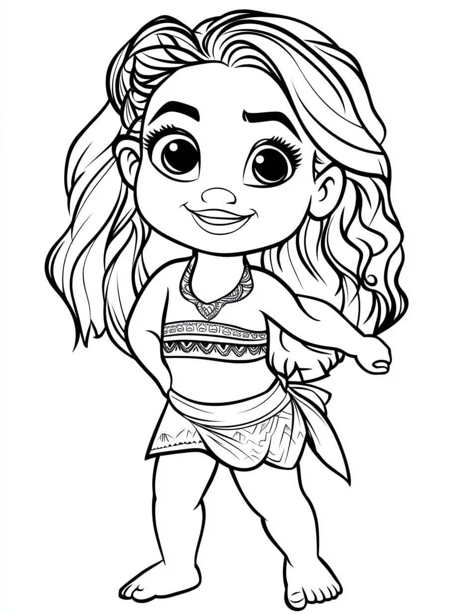 Cute Moana Playing With The Ocean Coloring Pages