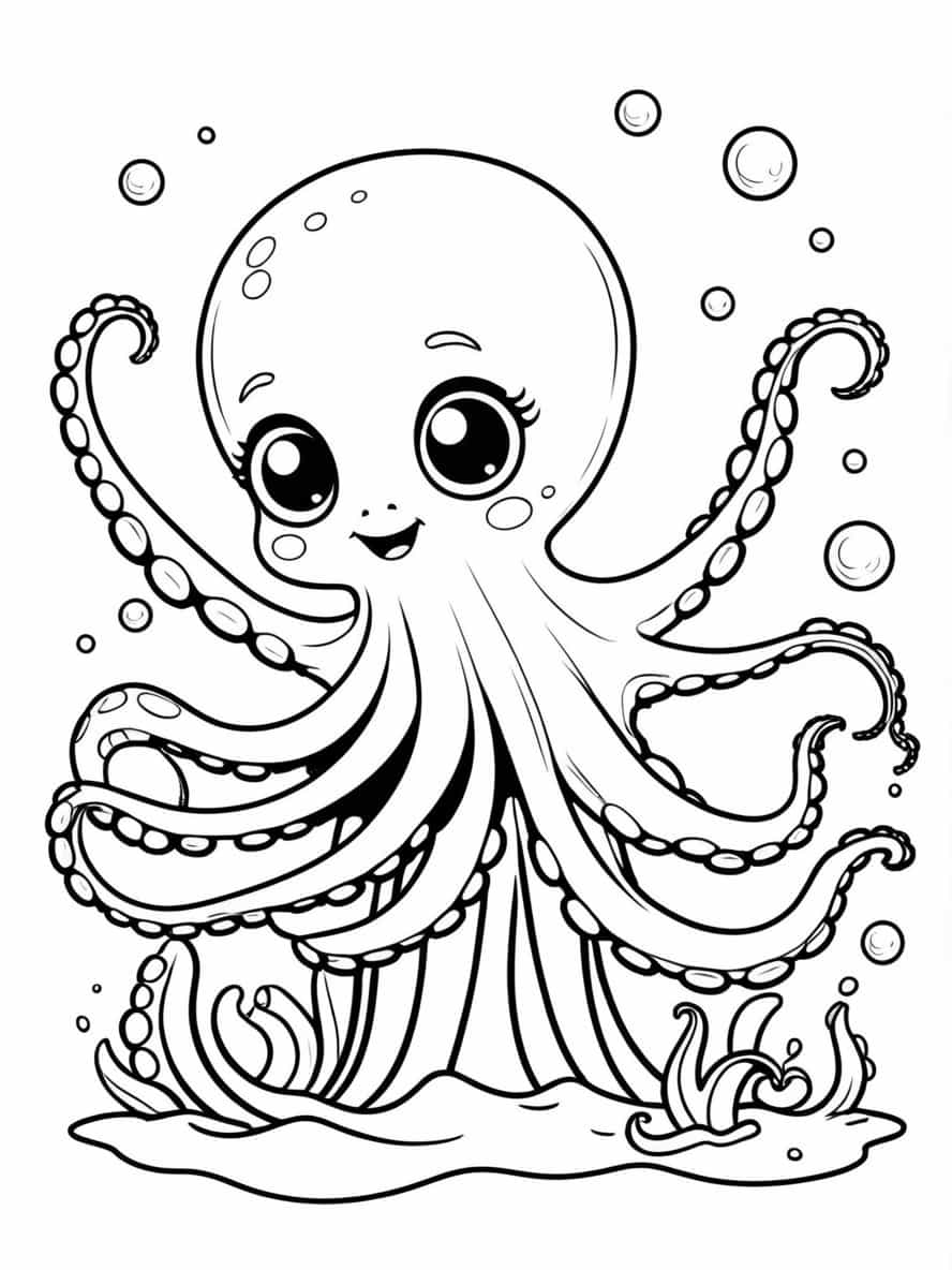 Cute Octopus Playing In The Ocean Coloring Pages