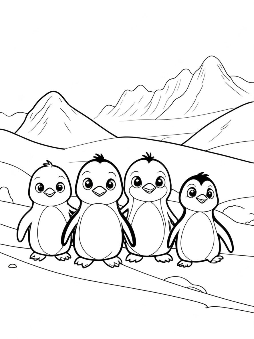 Cute Penguin Marching A Row Coloring Pages