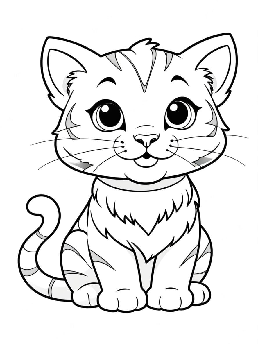 Cute Playful Tiger Kitten Coloring Page