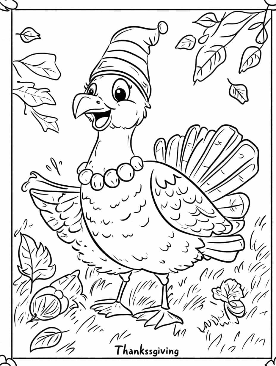 Cute Smiling Turkeys With Pilgrim Hats Coloring Pages