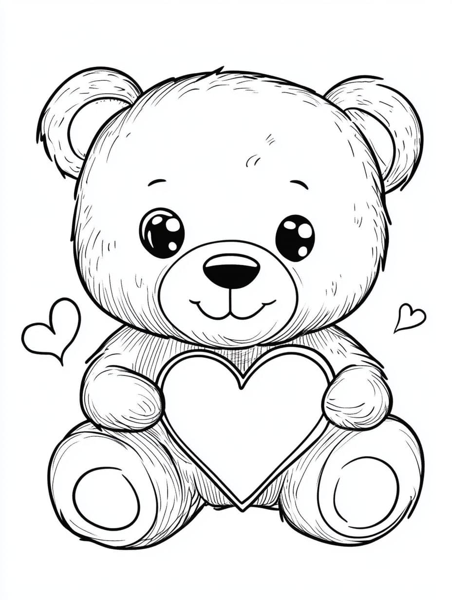 Cute Teddy Bear With Heart Coloring Pages