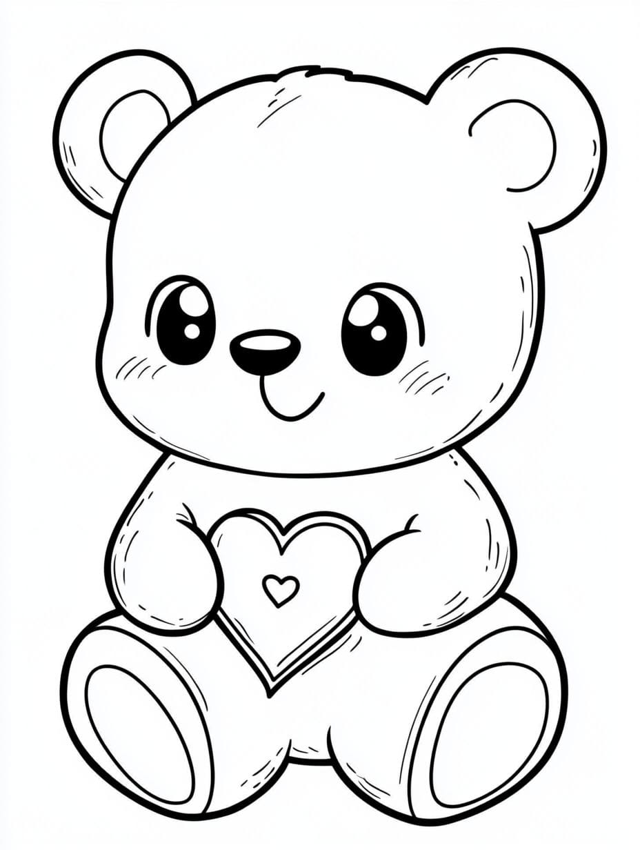 Cute Teddy Bear With Love Sign Coloring Pages