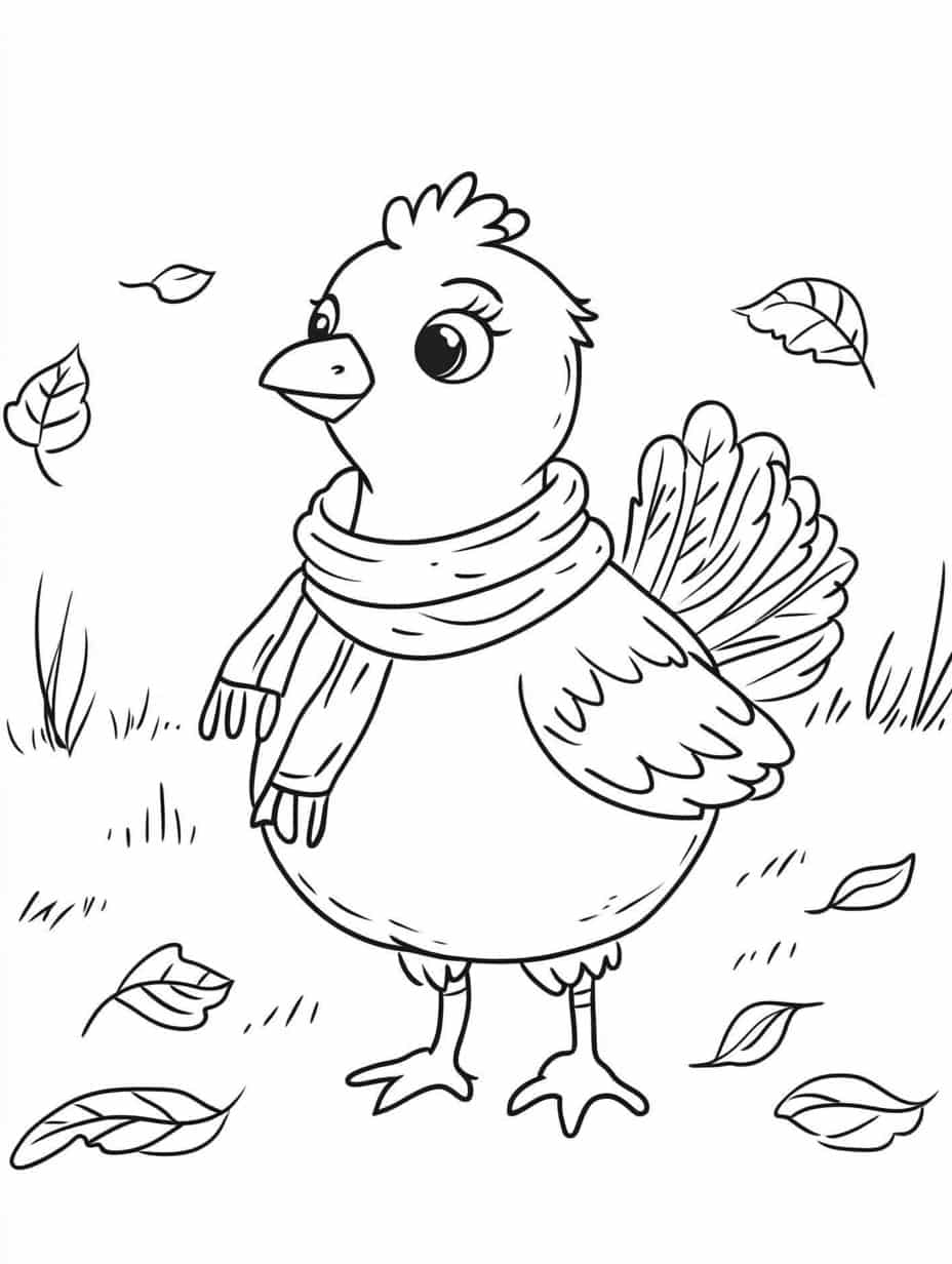 Cute Turkey Wearing A Scarf In The Fall Coloring Pages