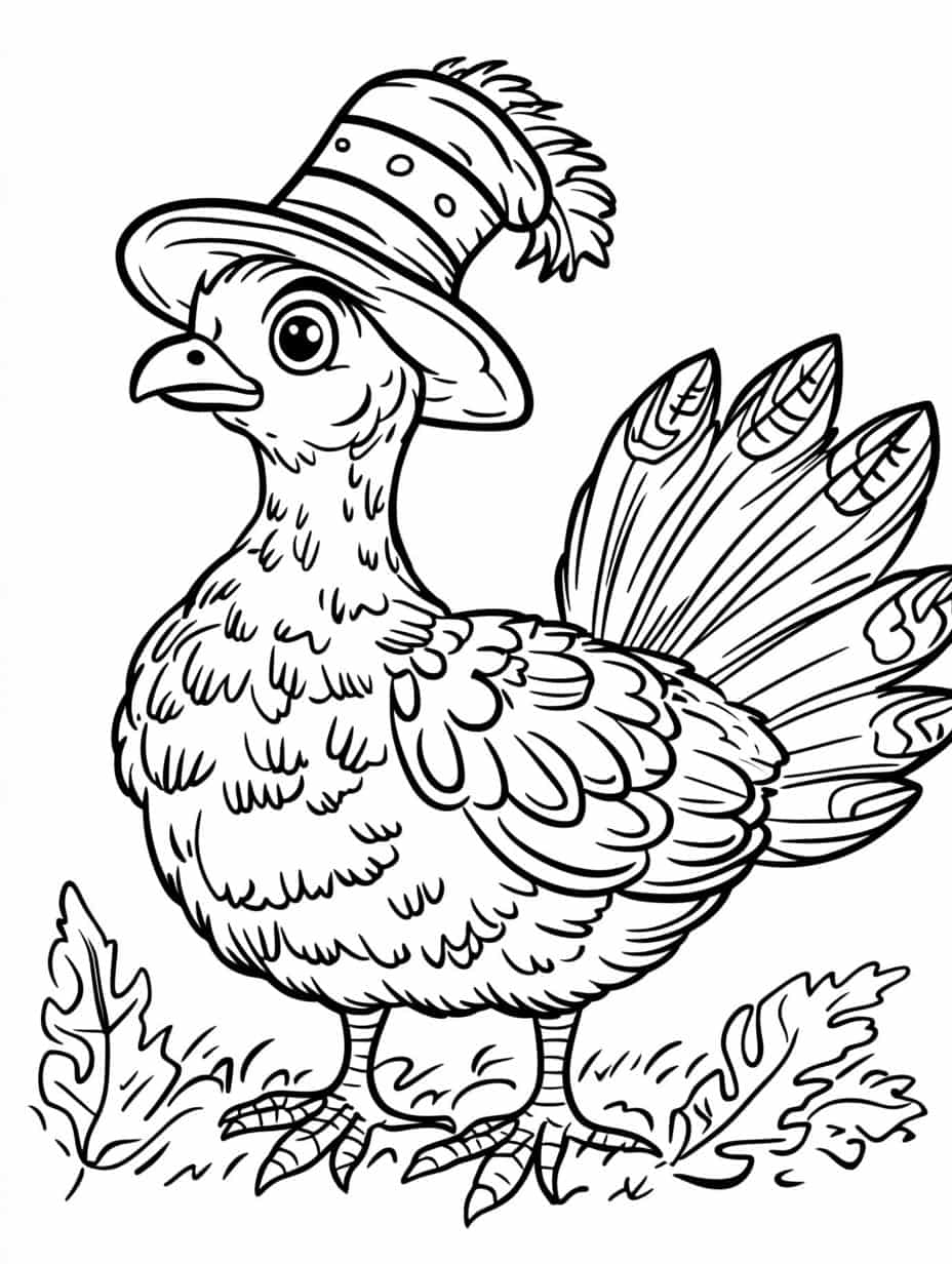 Cute Turkey With A Pilgrim Hats Coloring Pages