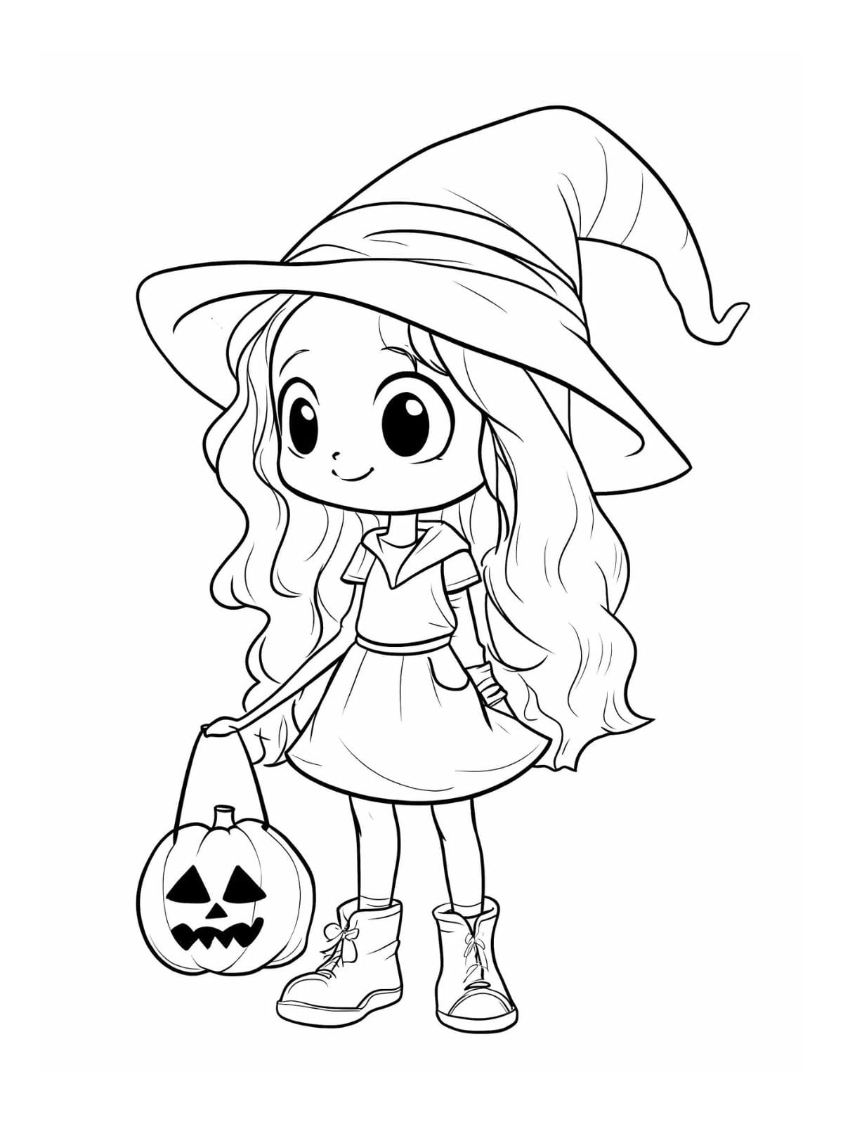 Cute Witch Halloween Coloring Pages For Kids