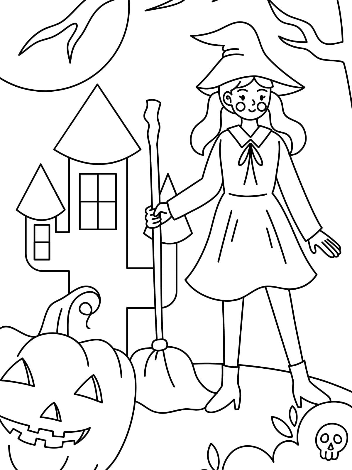 Cute Witch Halloween Coloring Pages