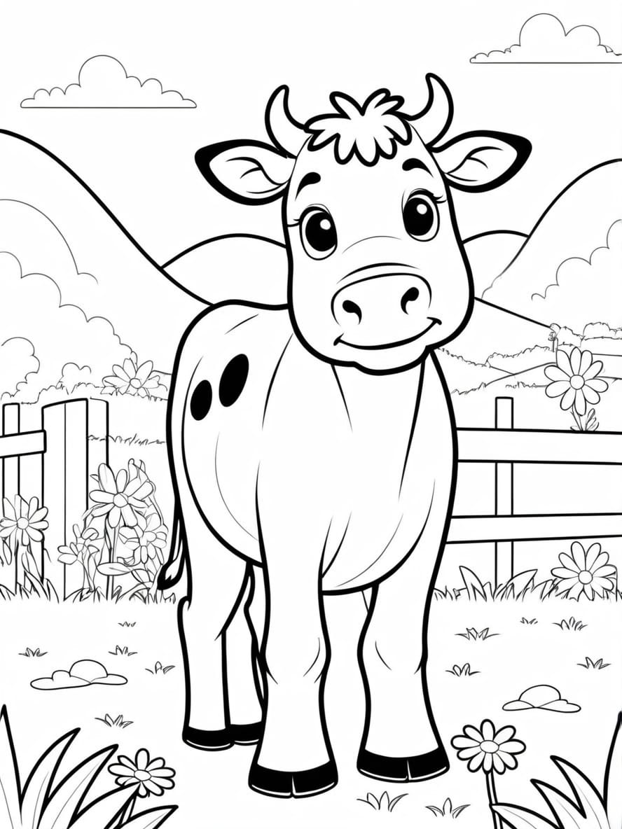 Daisy Cow Standing In Paddock Coloring Pages