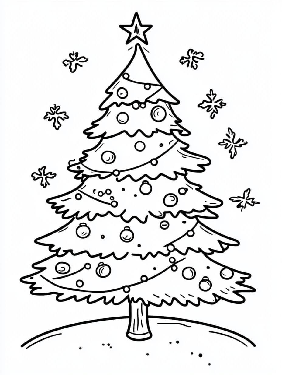 Decorated Christmas Tree Coloring Pages For Kids