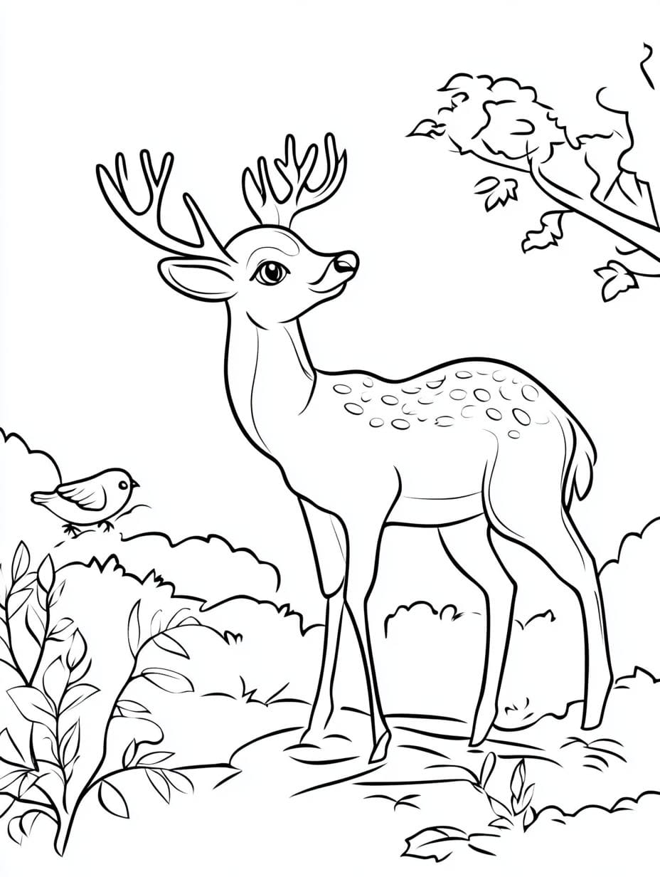 Deer And Bird Coloring Coloring Pages