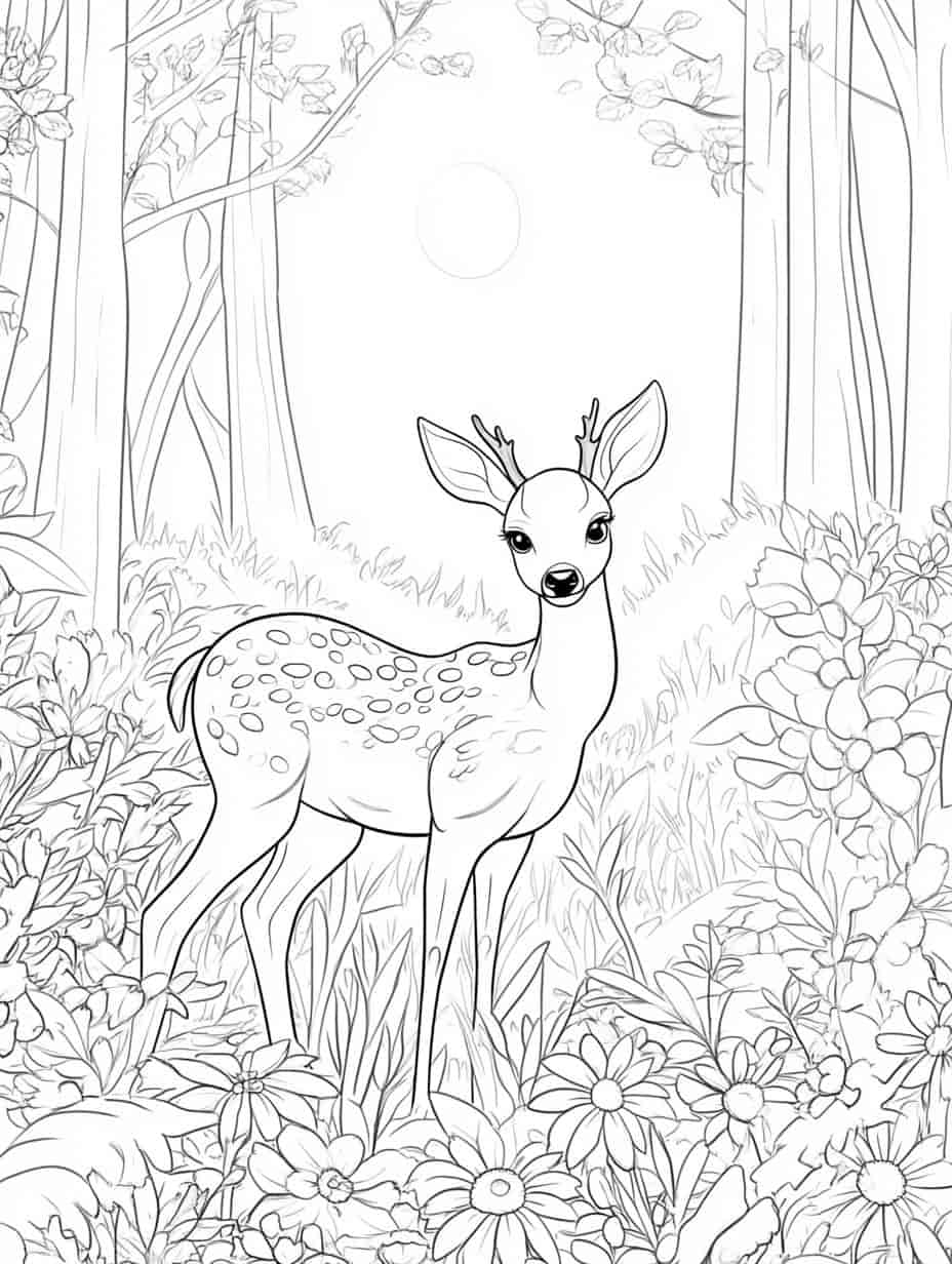 Deer In The Forest Coloring Pages