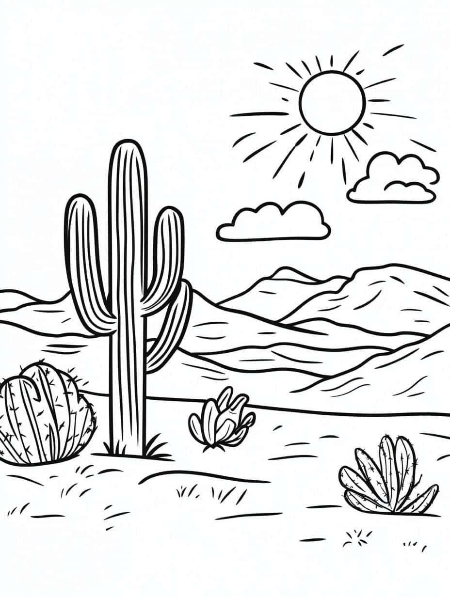 Desert Sunset Coloring Pages