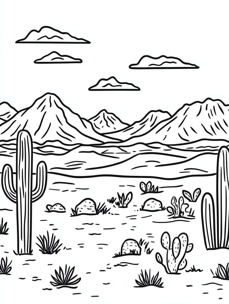 Desert With Mountains Coloring Pages