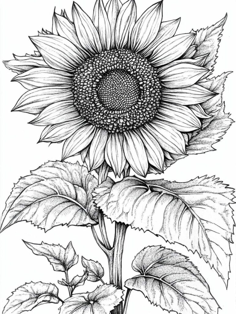20 free sunflower coloring pages - Detail Sunflower Coloring Pages 771x1024 