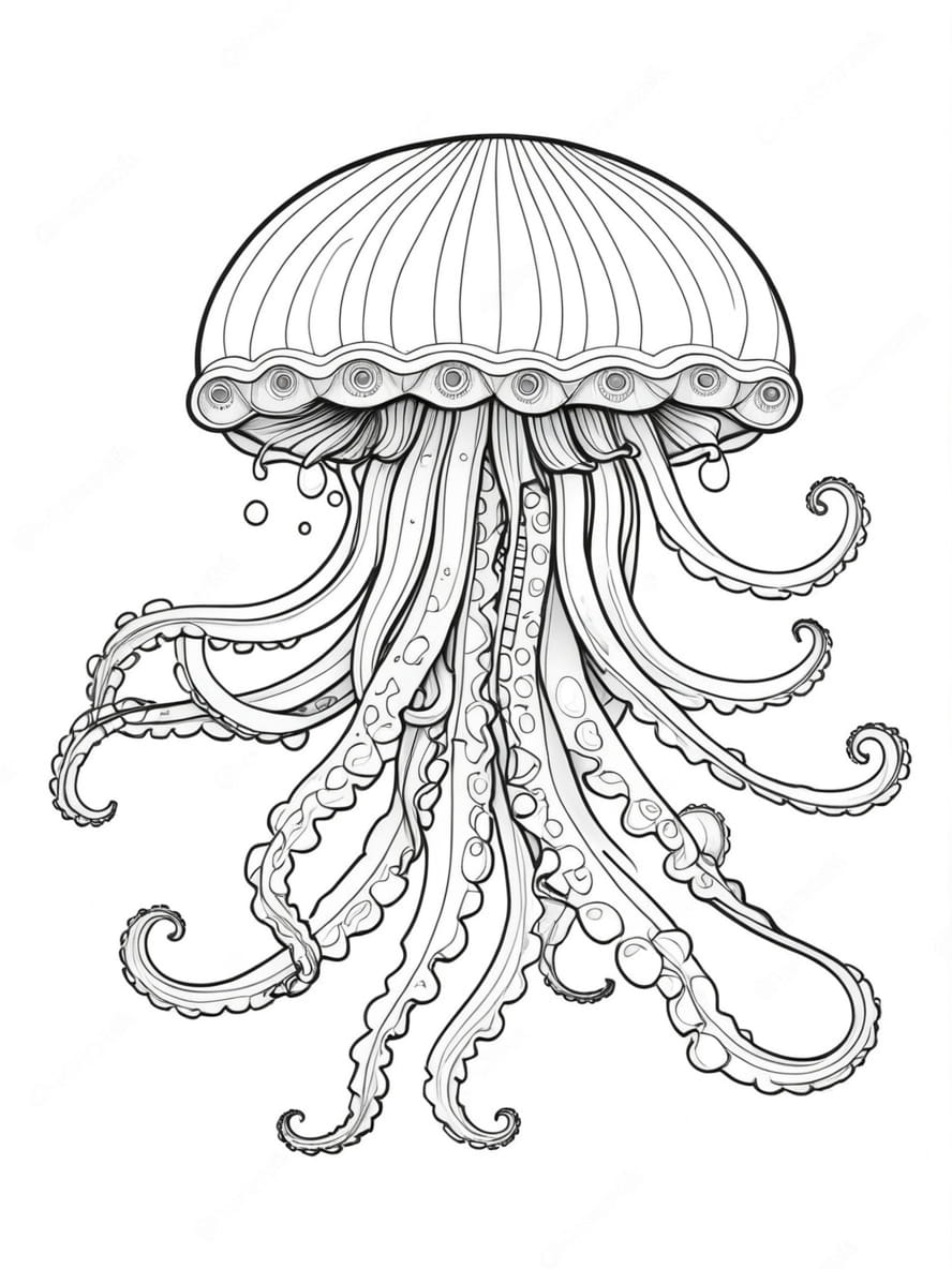 Detailed Jellyfish Mandala Coloring Pages