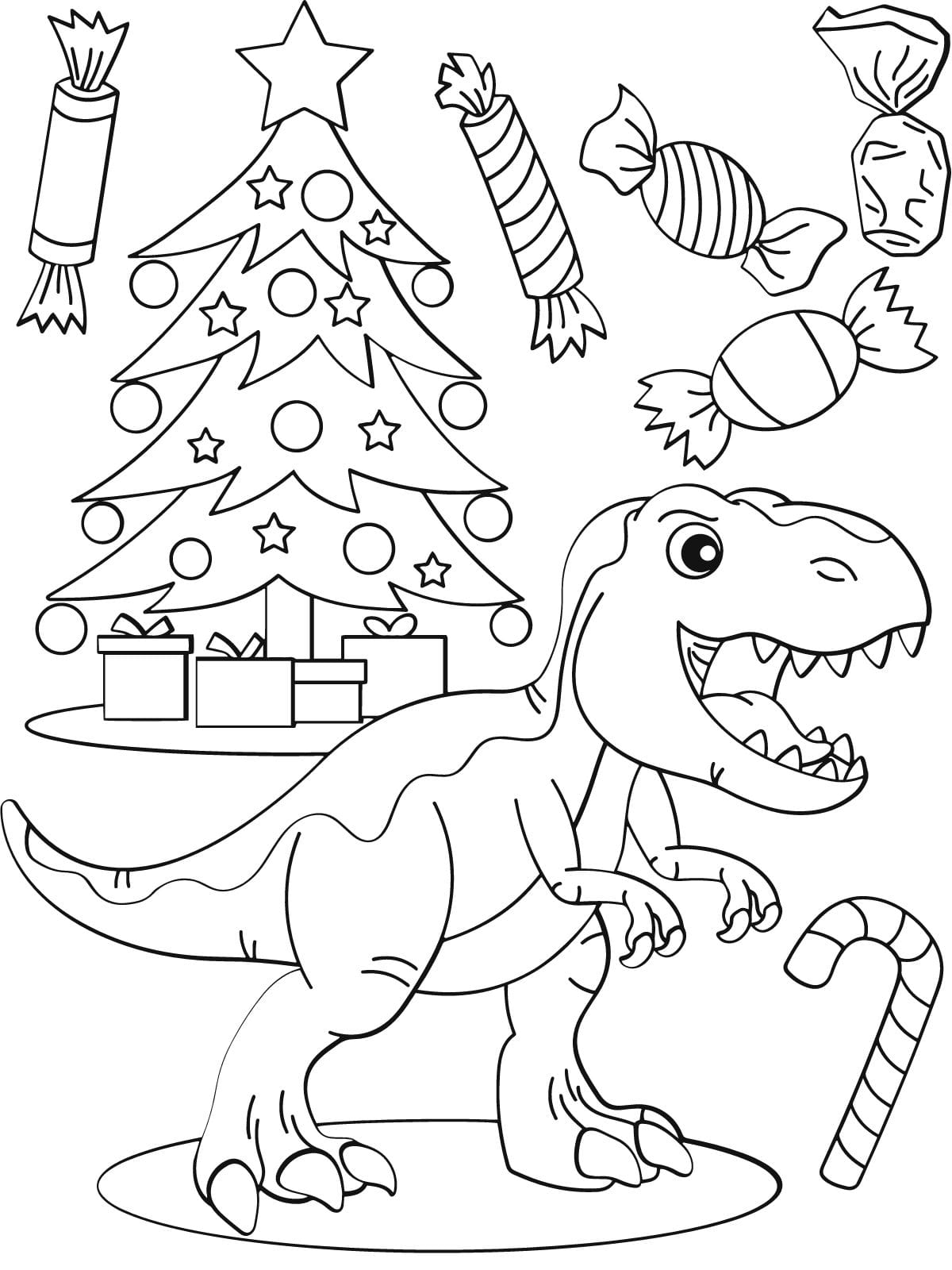 Dinosaur Christmas Tree Coloring Sheets