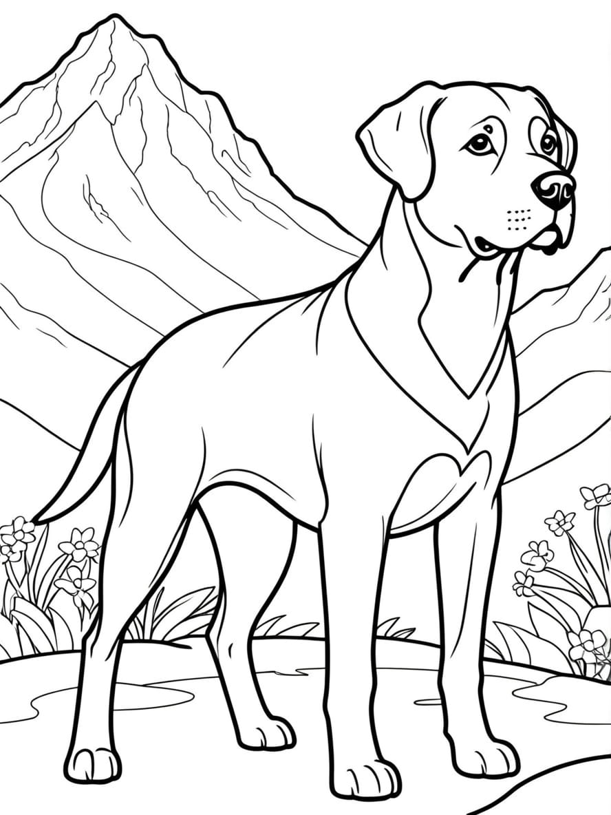 Dog Sitting On Mountain Coloring Pages