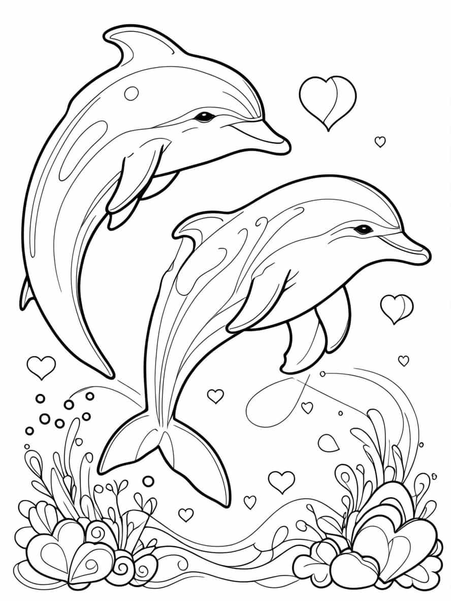 Dolphin With Love Coloring Pages