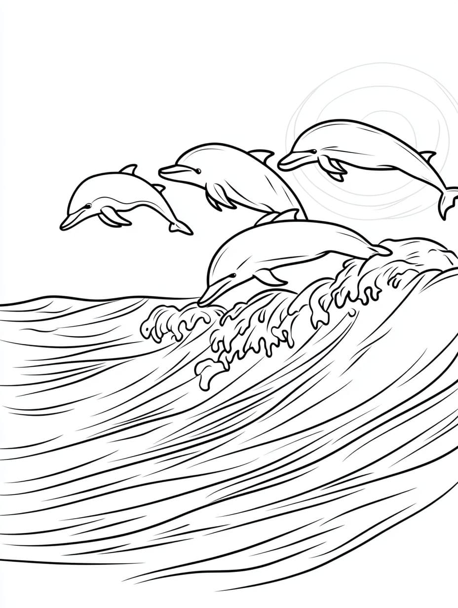 Dolphin With Ocean Wave Coloring Pages