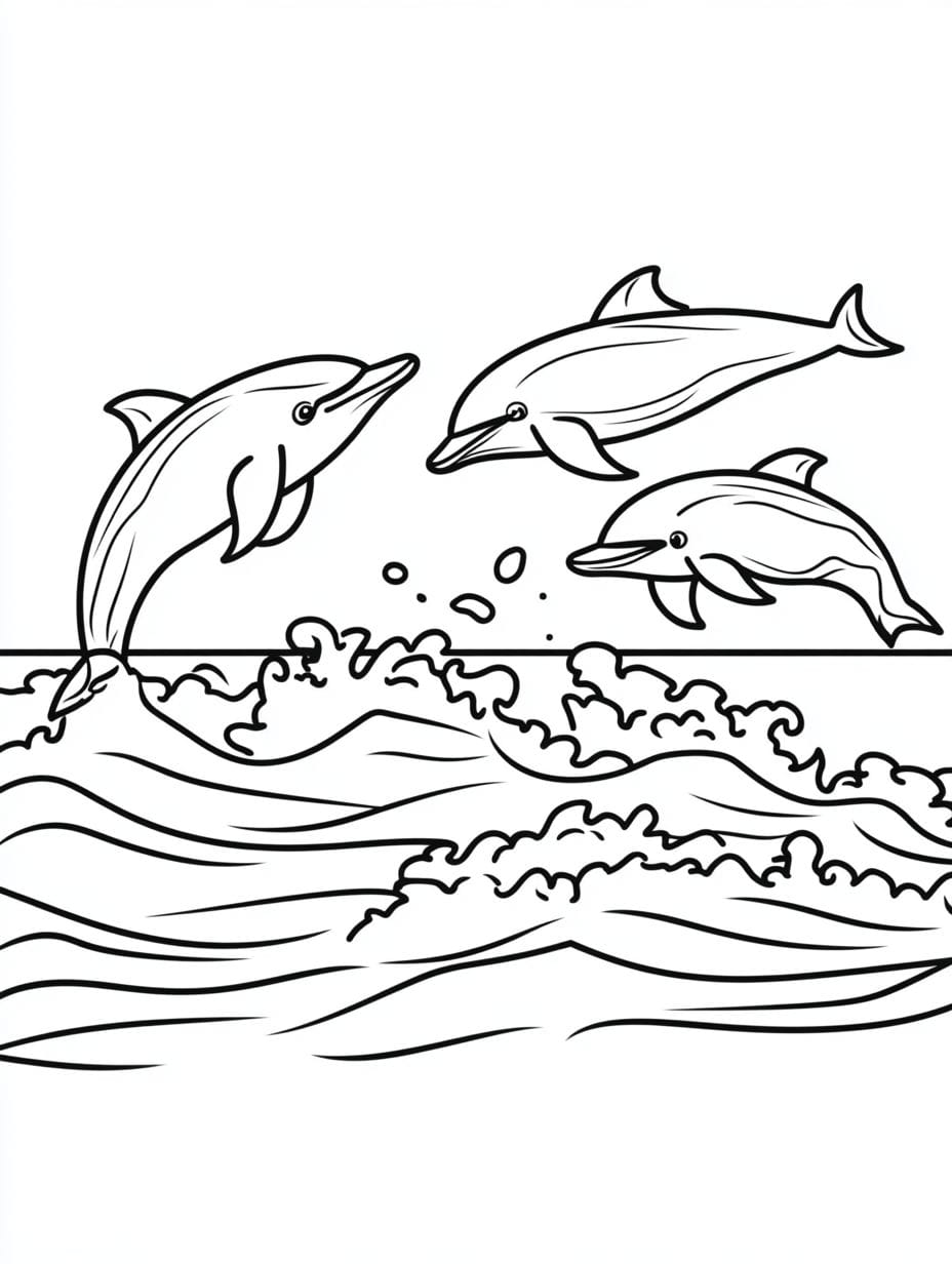 Dolphins Playing In The Ocean Coloring Pages