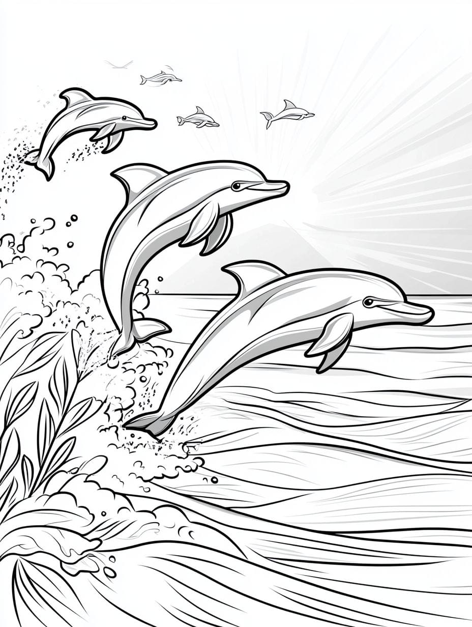 Dolphins Playing In The Ocean Coloring Sheets