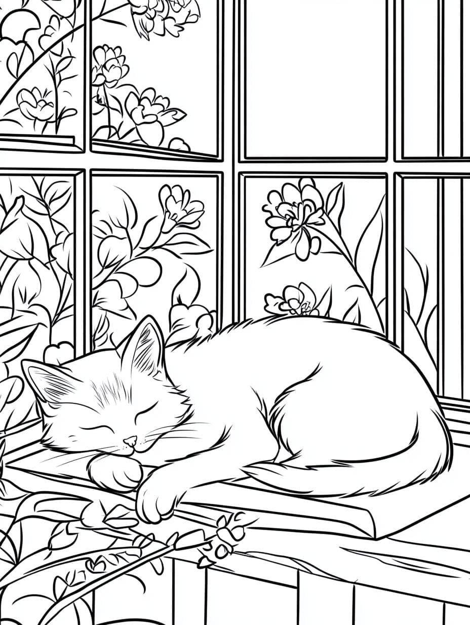 Dozing Cat Coloring Pages