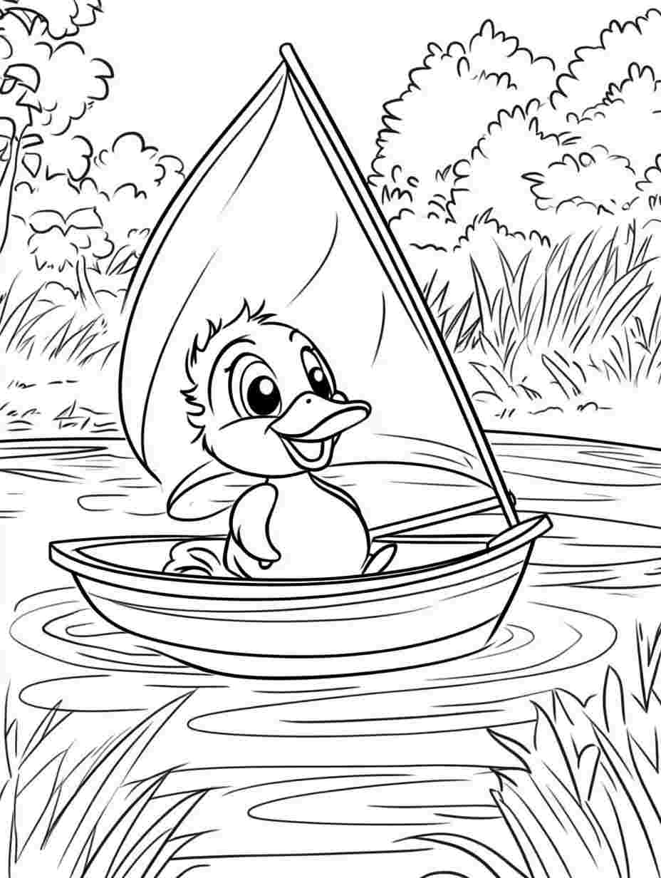 Duck In A Sailboat Coloring Pages