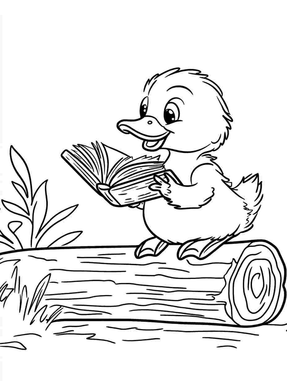 Duck Reading A Book Coloring Pages