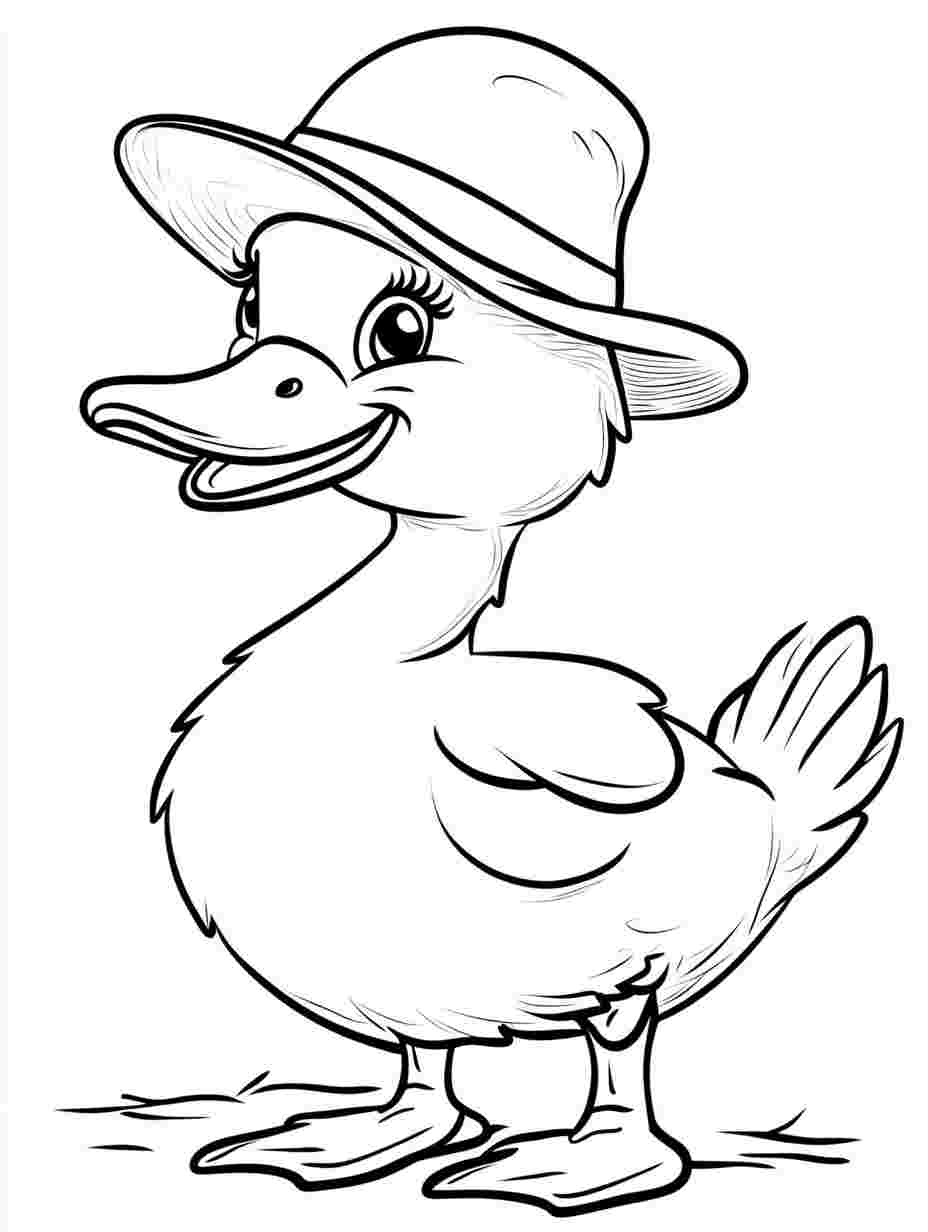 Duck Wearing A Hat Coloring Pages