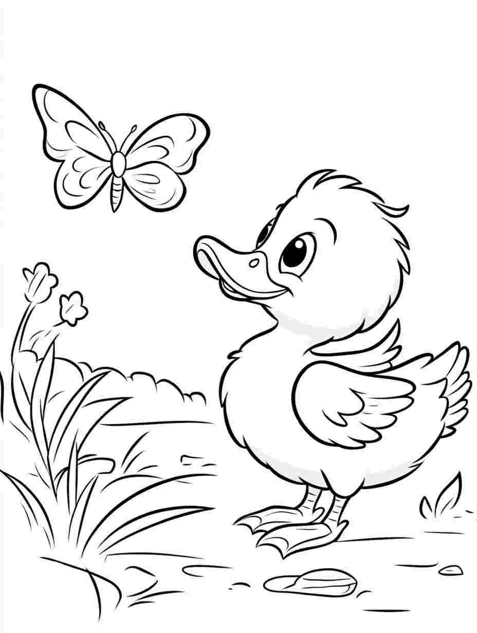 Duck With A Butterfly Coloring Pages