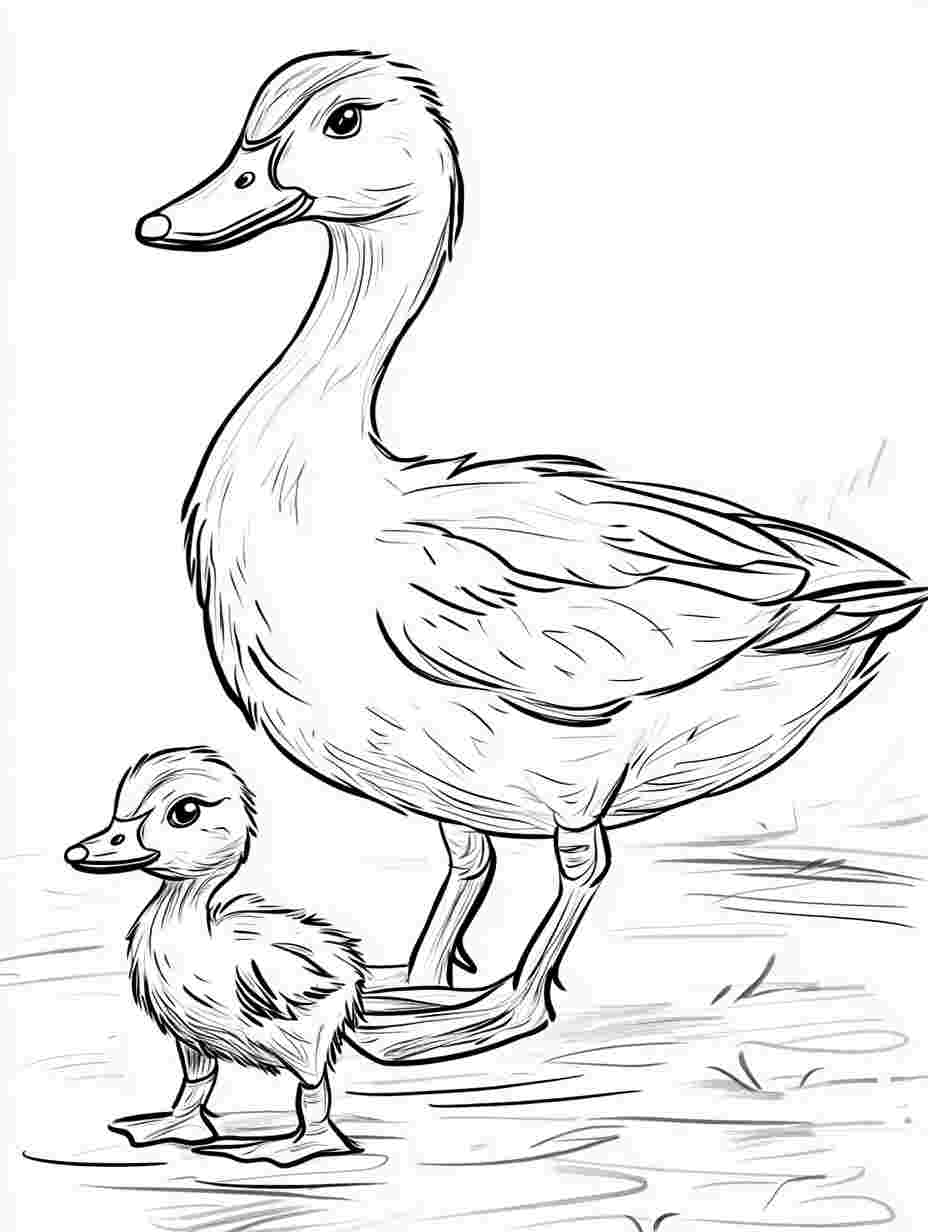 Duckling And Mother Coloring Pages