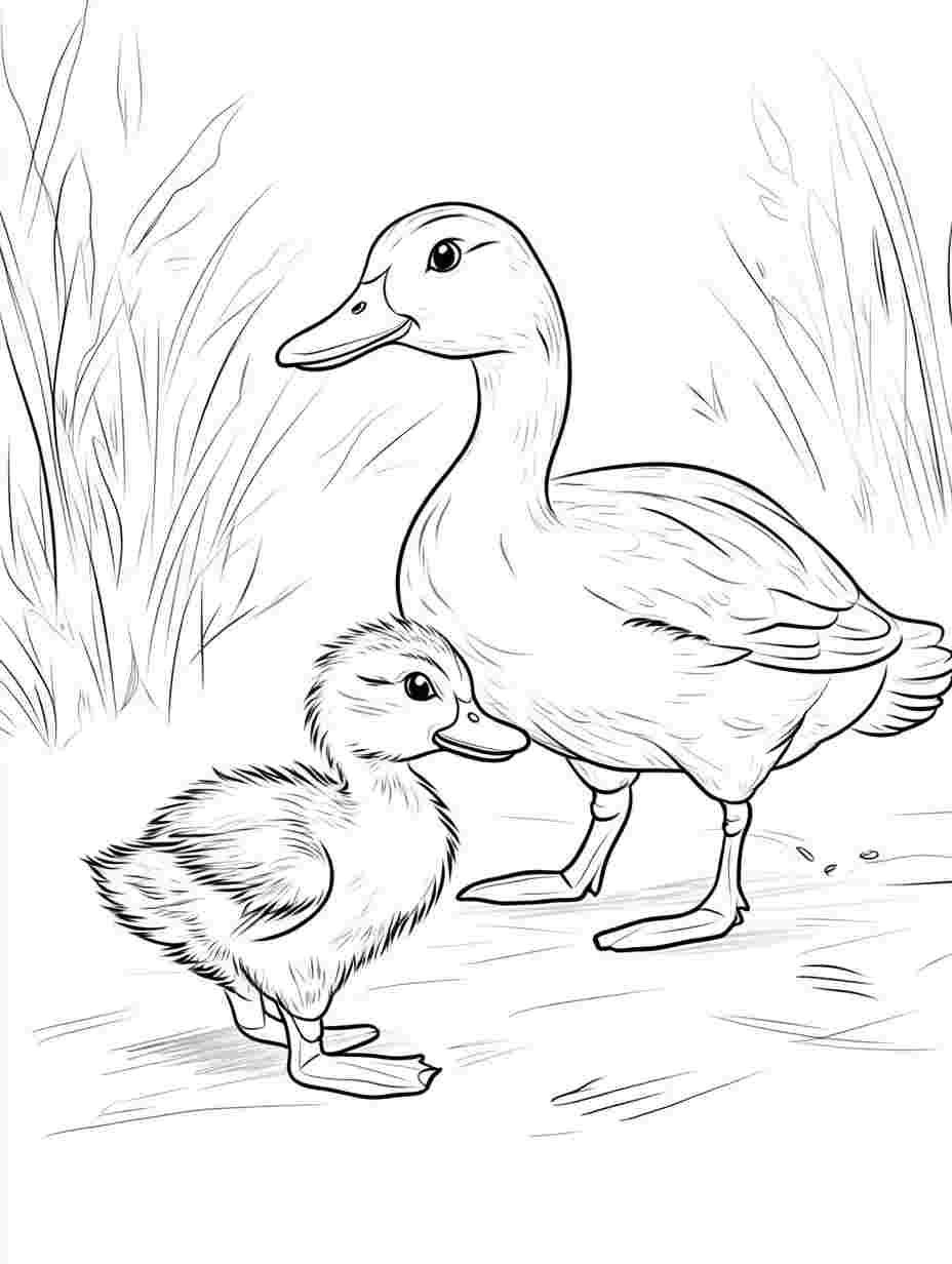 Duckling And Mother Duck Coloring Pages