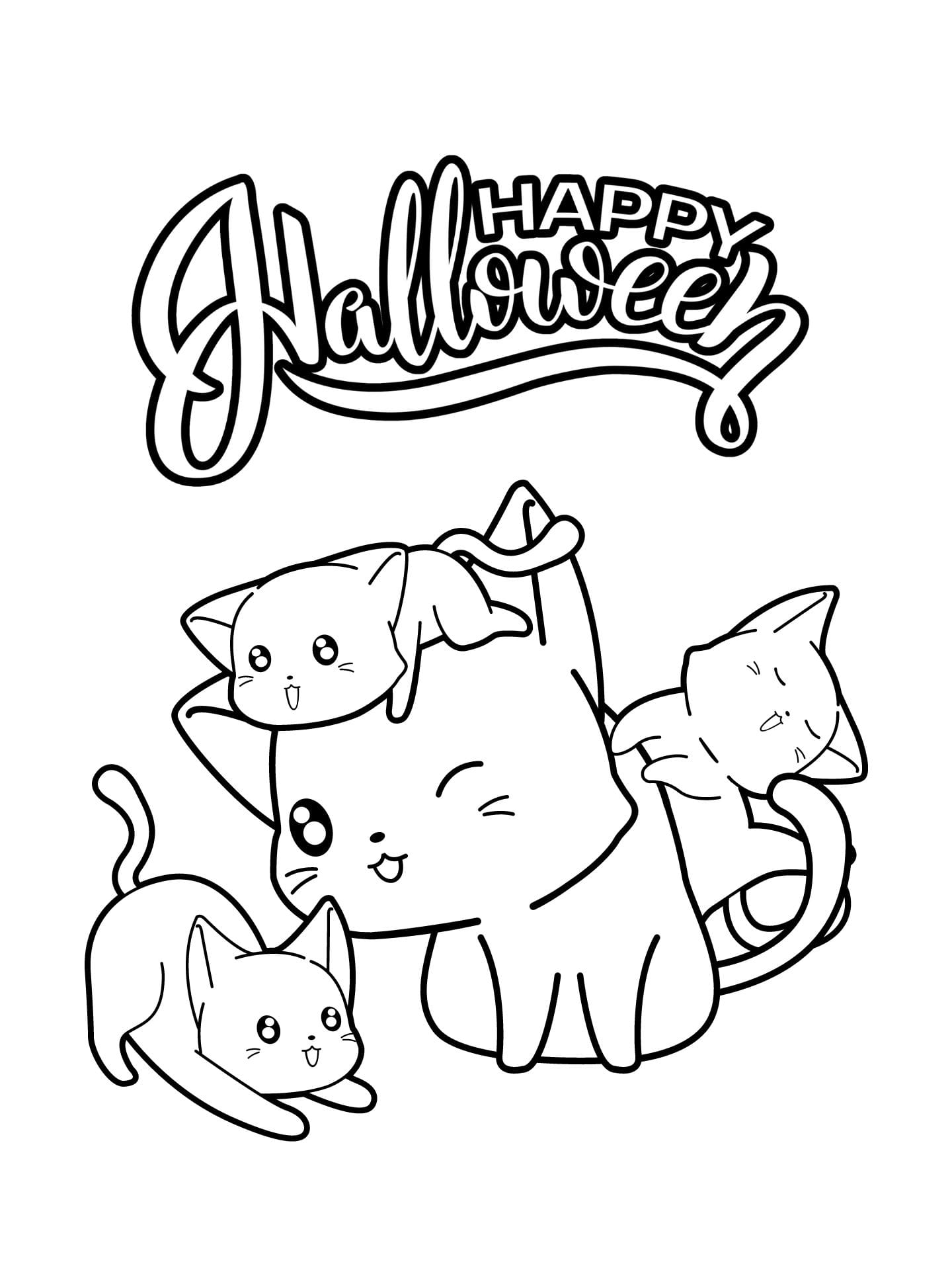 Easy Cat Halloween Coloring Pages