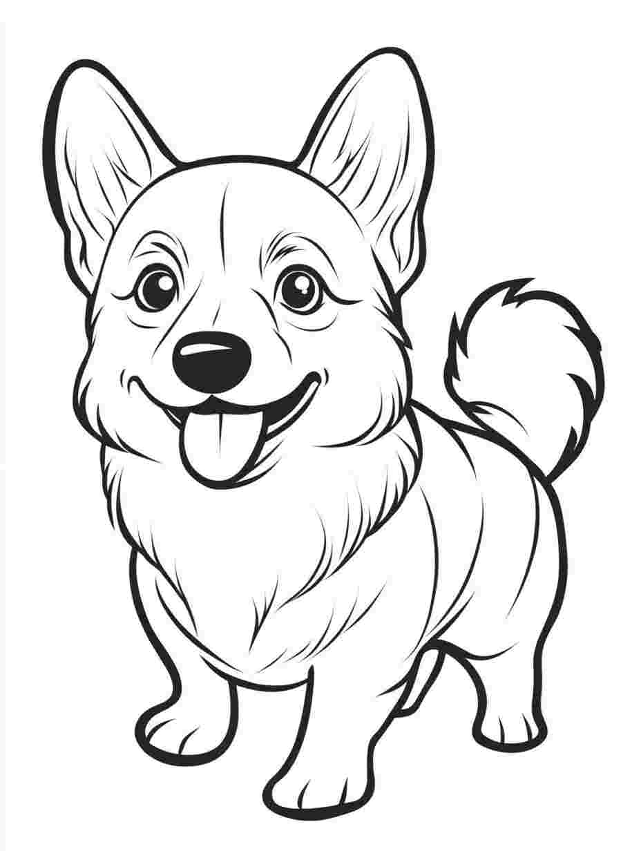 Easy Corgi With Tongue Out Coloring Page For Kids