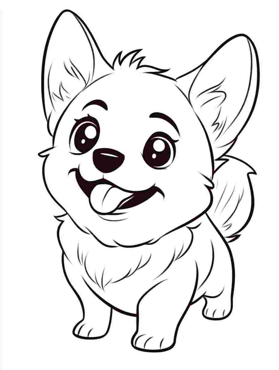 Easy Corgi With Tongue Out Coloring Page