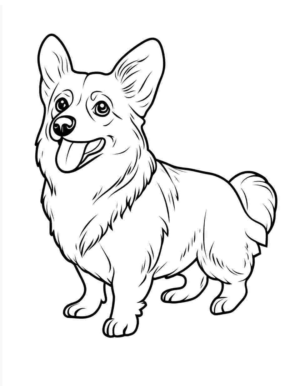 Easy Corgi With Tongue Out Coloring Pages