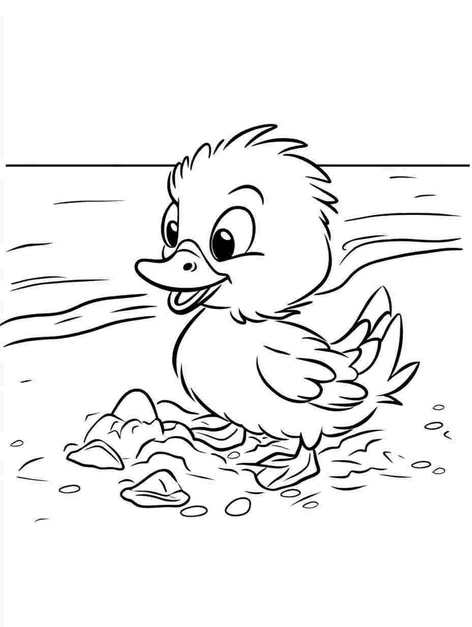 Easy Duck Playing In The Sand Coloring Pages