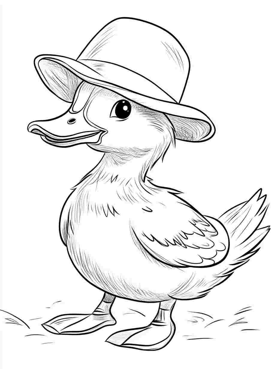 Easy Duck Wearing A Hat Coloring Pages