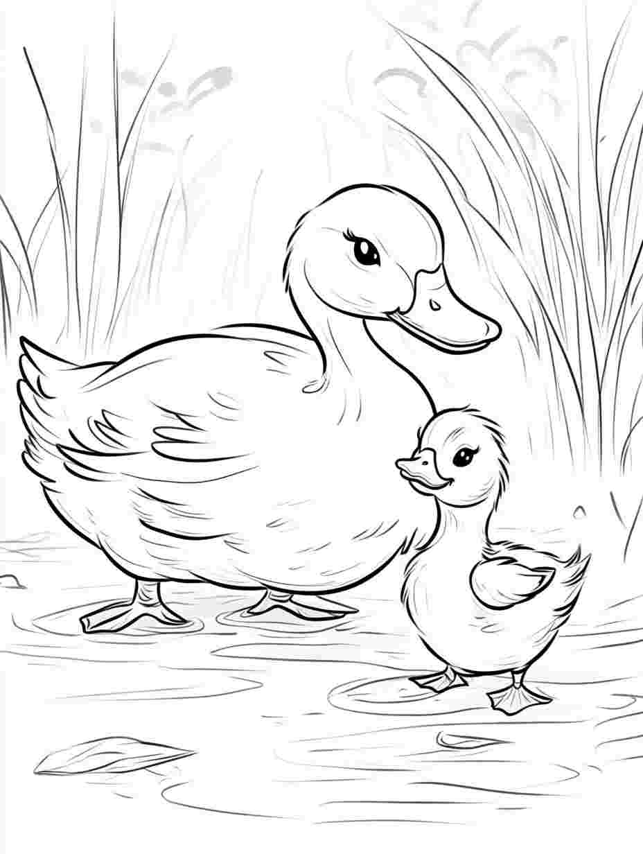 Easy Duckling And Mother Coloring Pages