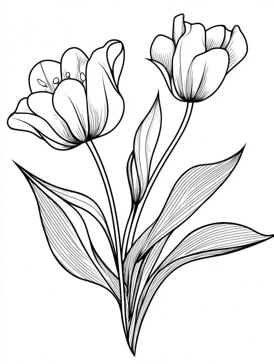 Easy Flower Tulip Coloring Pages