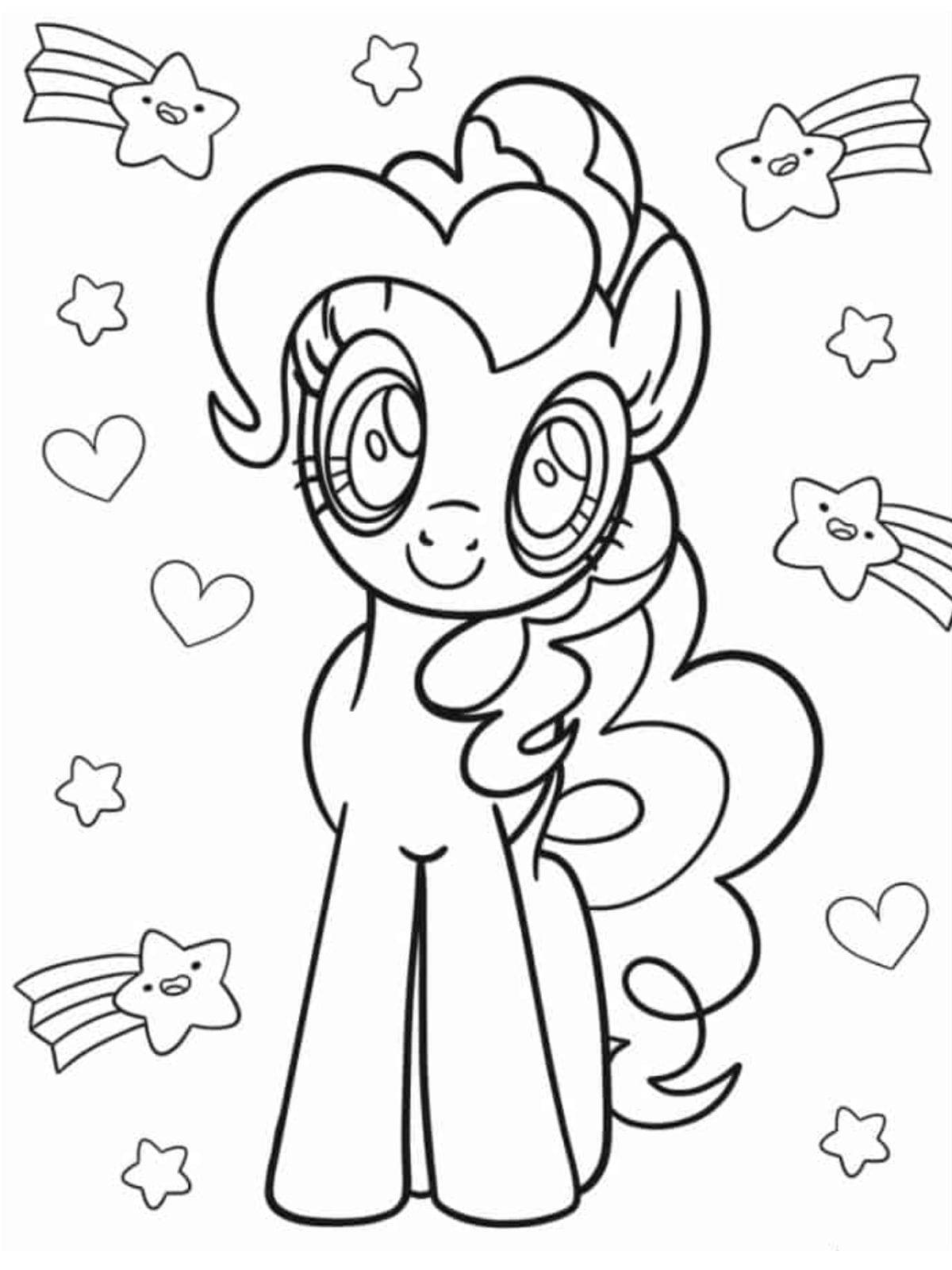 Easy Fluttershy Pony With Hearts And Stars Coloring Page