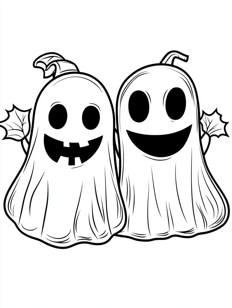 Easy Friendly Ghosts Hallowen Coloring Pages