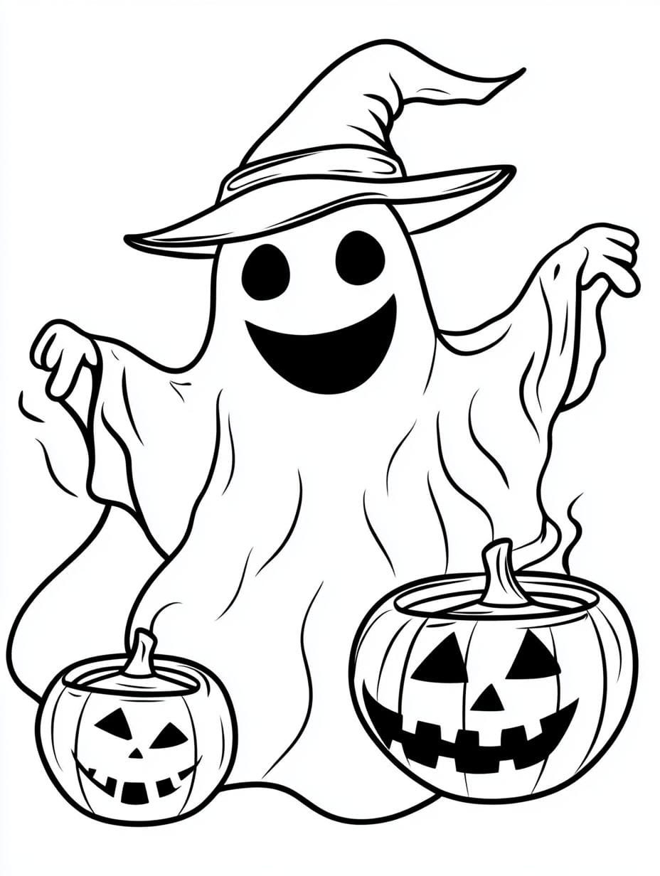 Easy Ghosts And Magic Halloween Coloring Pages