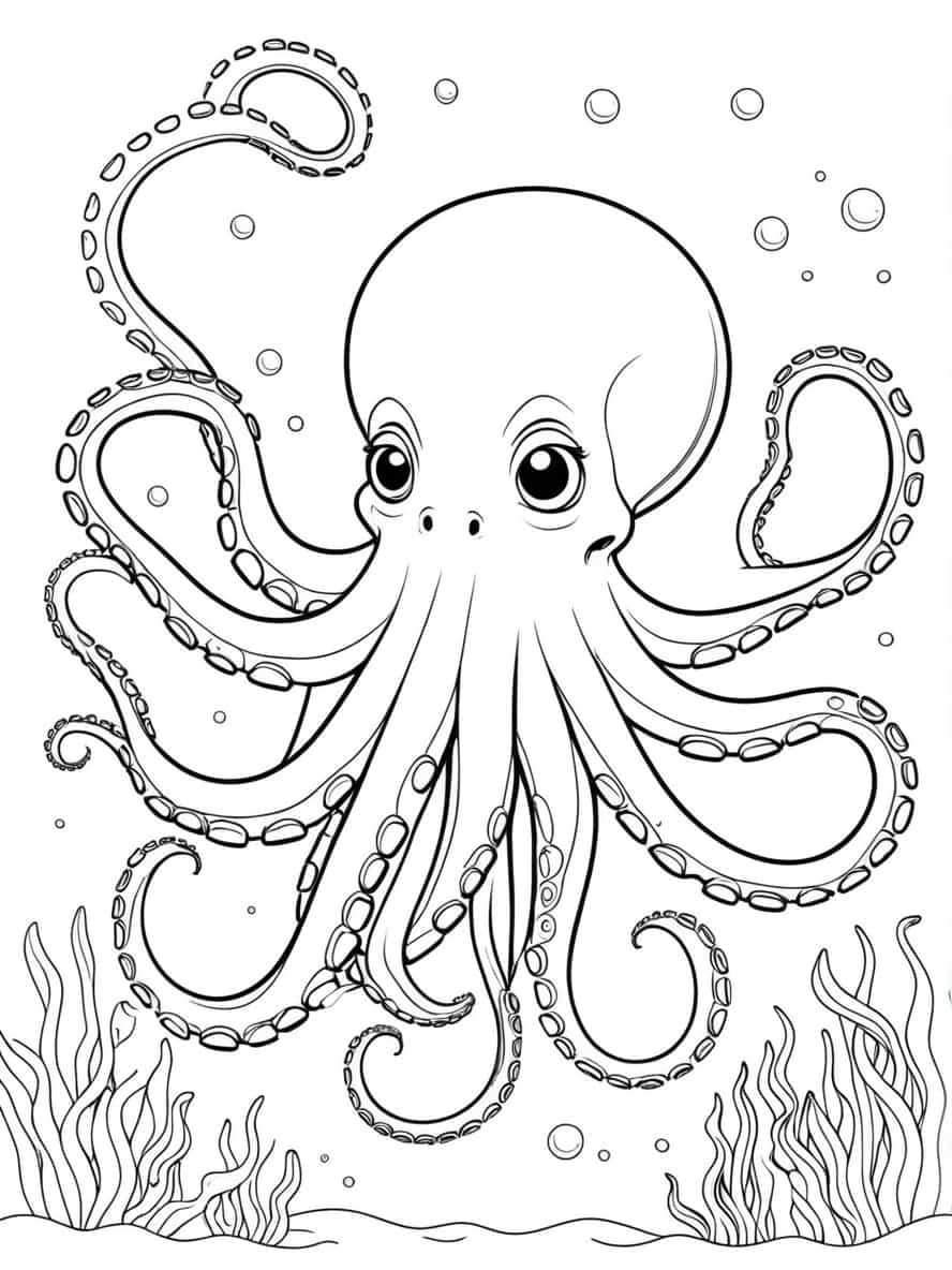 Easy Giant Octopus Spreading Its Tentacles Underwater Coloring Pages