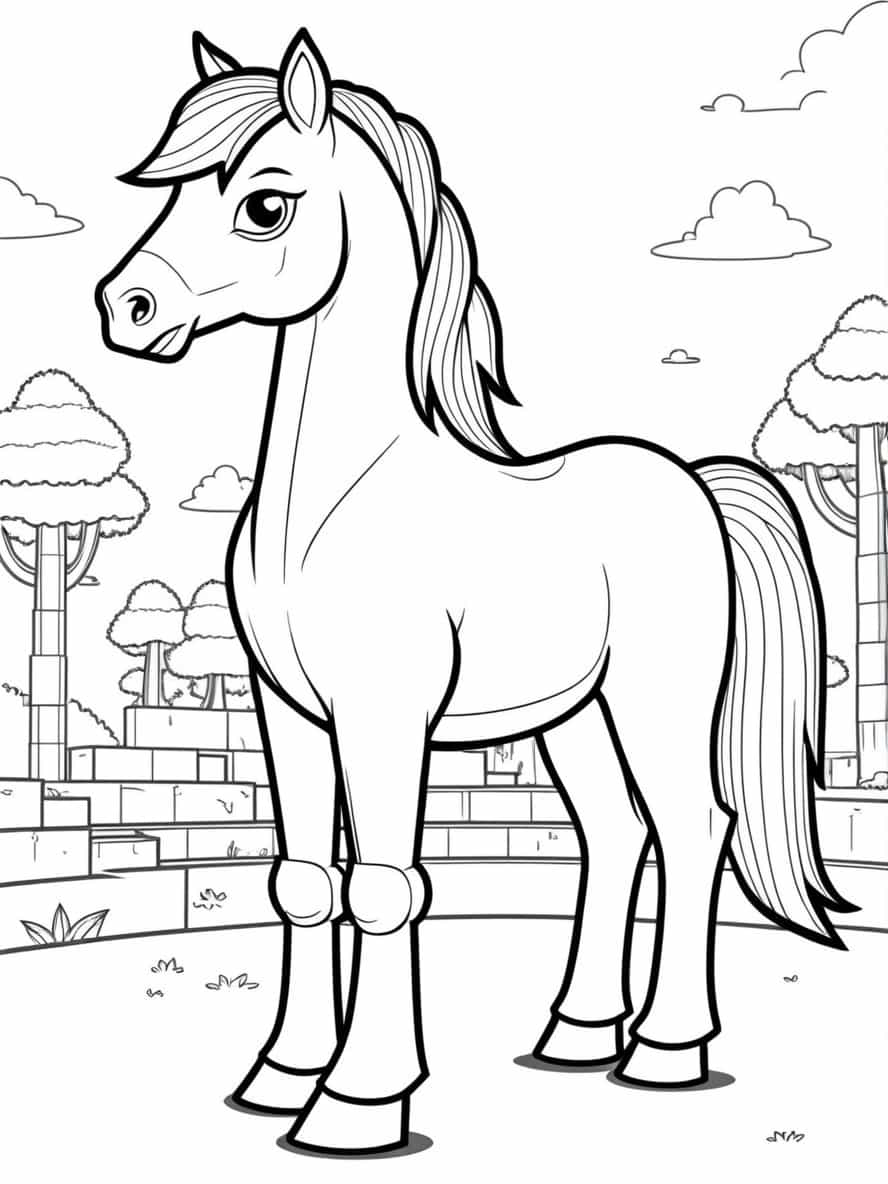 Easy Minecraft A Horse Coloring Pages