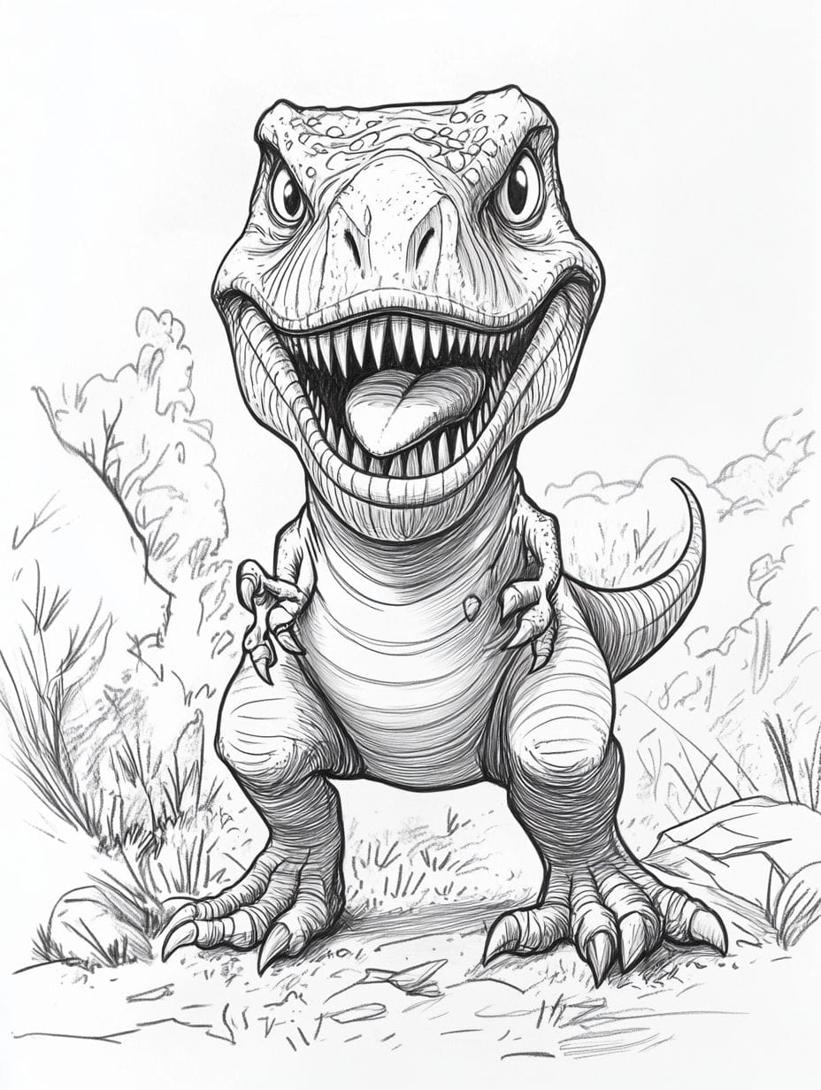 Easy Smiling Tyrannosaurus Rex Coloring Pages