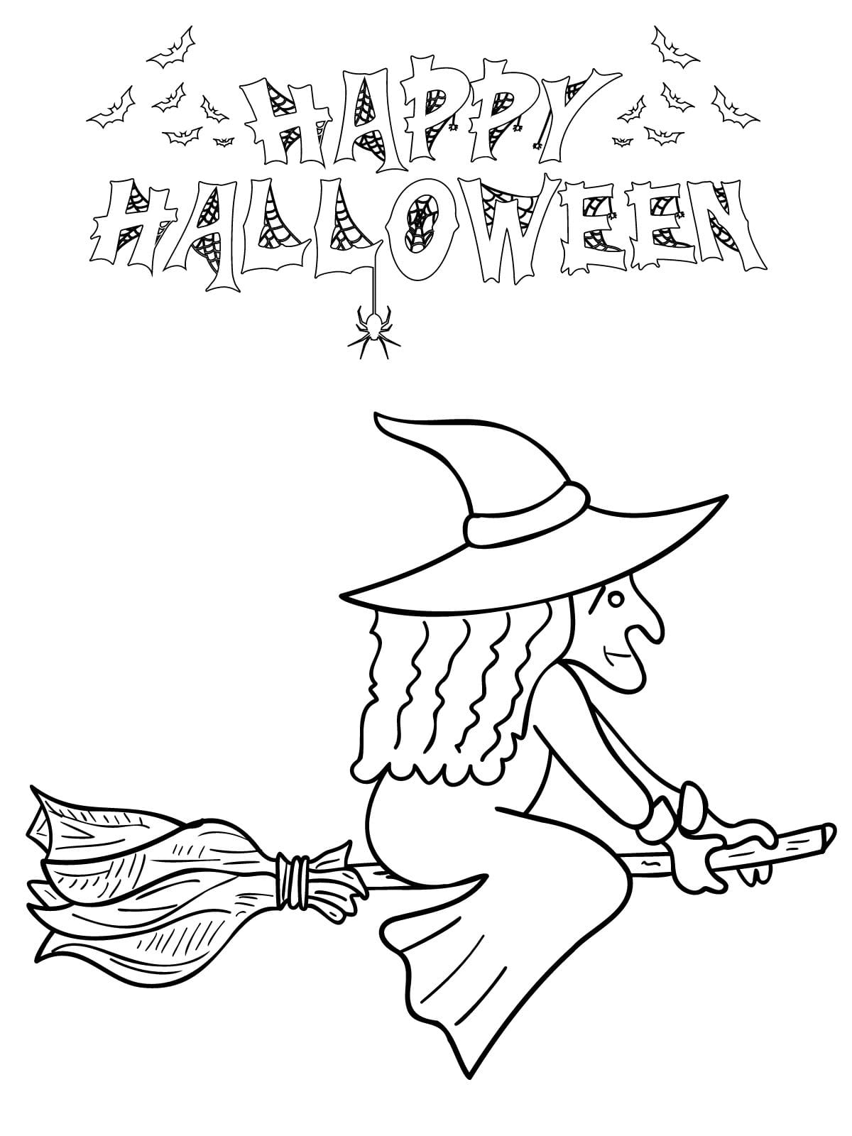 Easy To Color Witch Halloween Coloring Pages