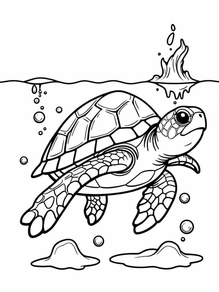 Easy Turtle Poking Head Through Water Coloring Pages