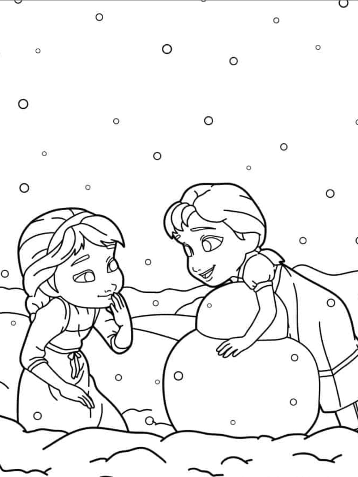 Elsa And Anna Young Coloring Page